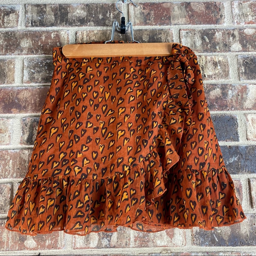 Urban Outfitters Yellow Hearts Burnt Rust Orange Wrap Ruffle Bottom Skirt W a ba